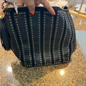 MICHAEL KORS Brooklyn Grommet Large Black Leather/ Suede